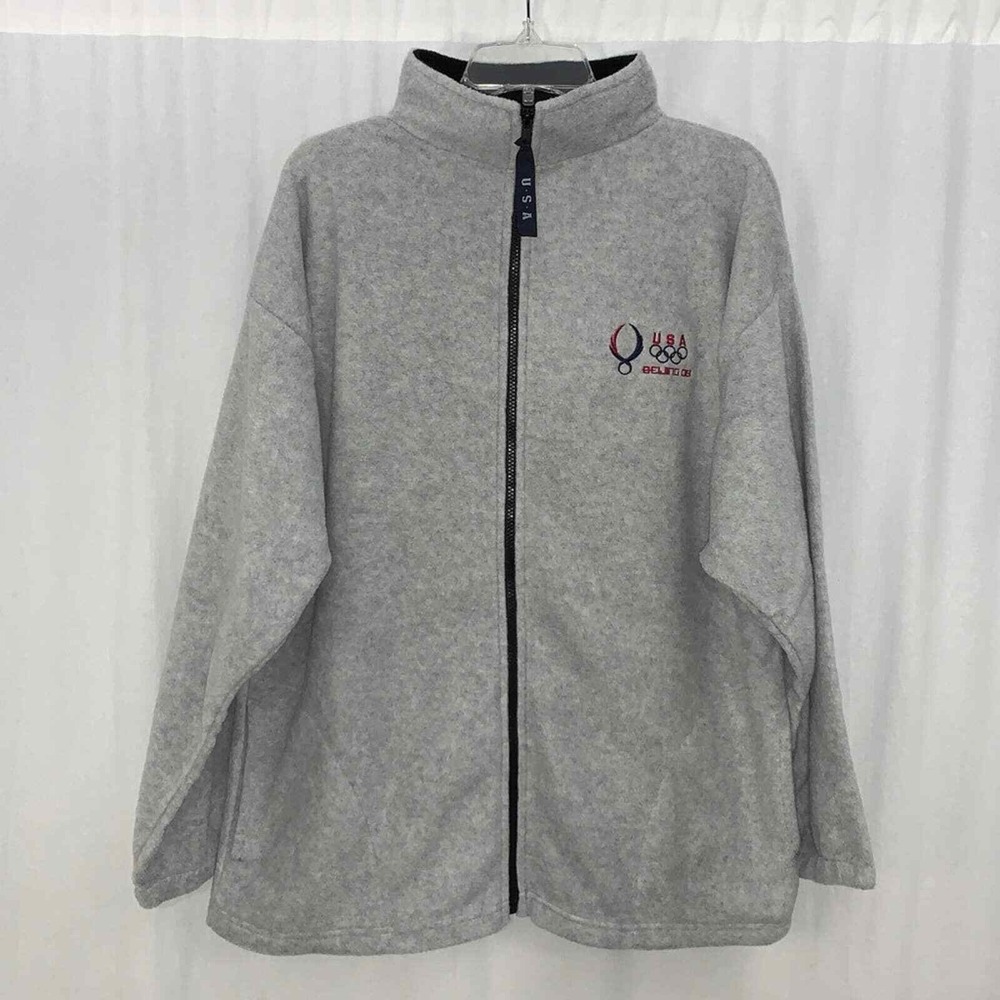 USA Olympics Committee US Team Beijing 2008 Gray Fleece Jacket Size XL Zipper